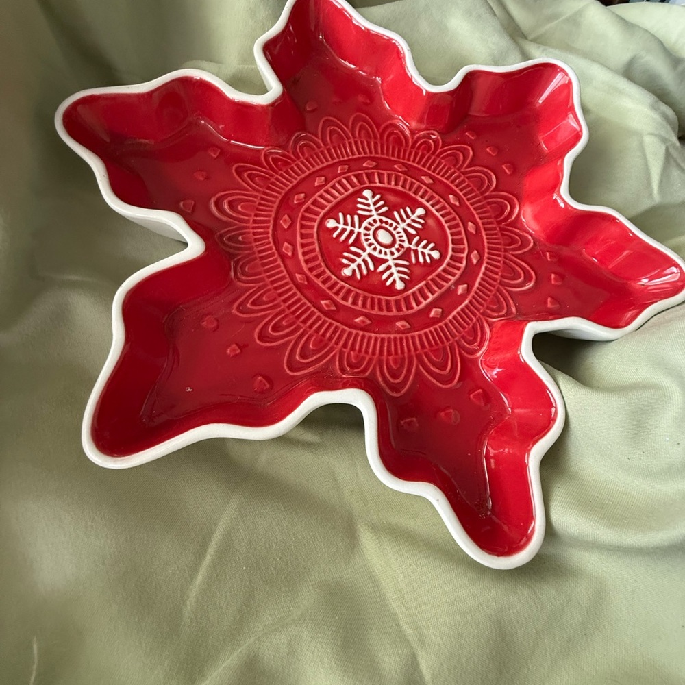 Holiday Red Snowflake Serving Dish